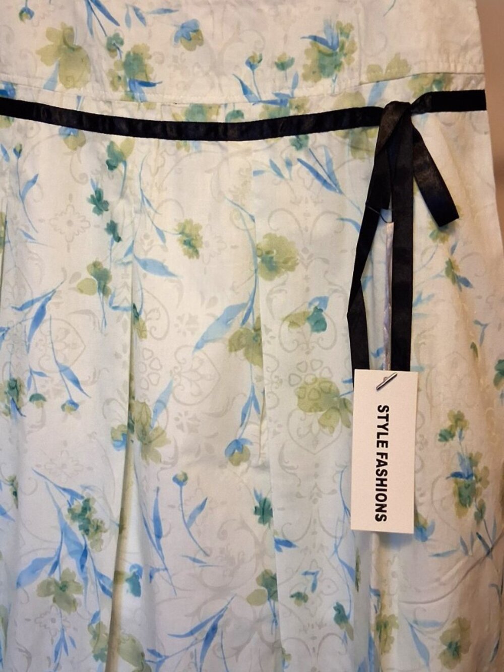 Floral Pleated Lined Midi Skirt A-Line Flared Quality Green Summer Skirts 12 - Picture 7 of 10